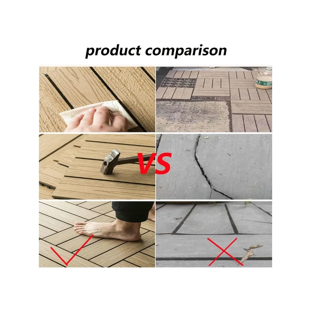 Patio Deck Tiles Interlocking Decking Tiles, Patio Tiles Waterproof Outdoor Flooring for Patio Garden Deck Poolside Indoor