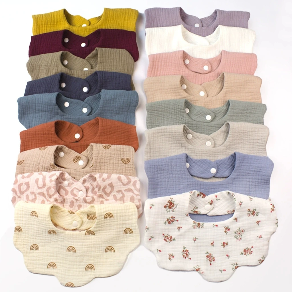 Solid Baby Bibs Adjustable Snap Saliva Towel 360-Degree Rotating Cotton Burp Cloths A Grade Infant Boys Girls Feeding Scarf