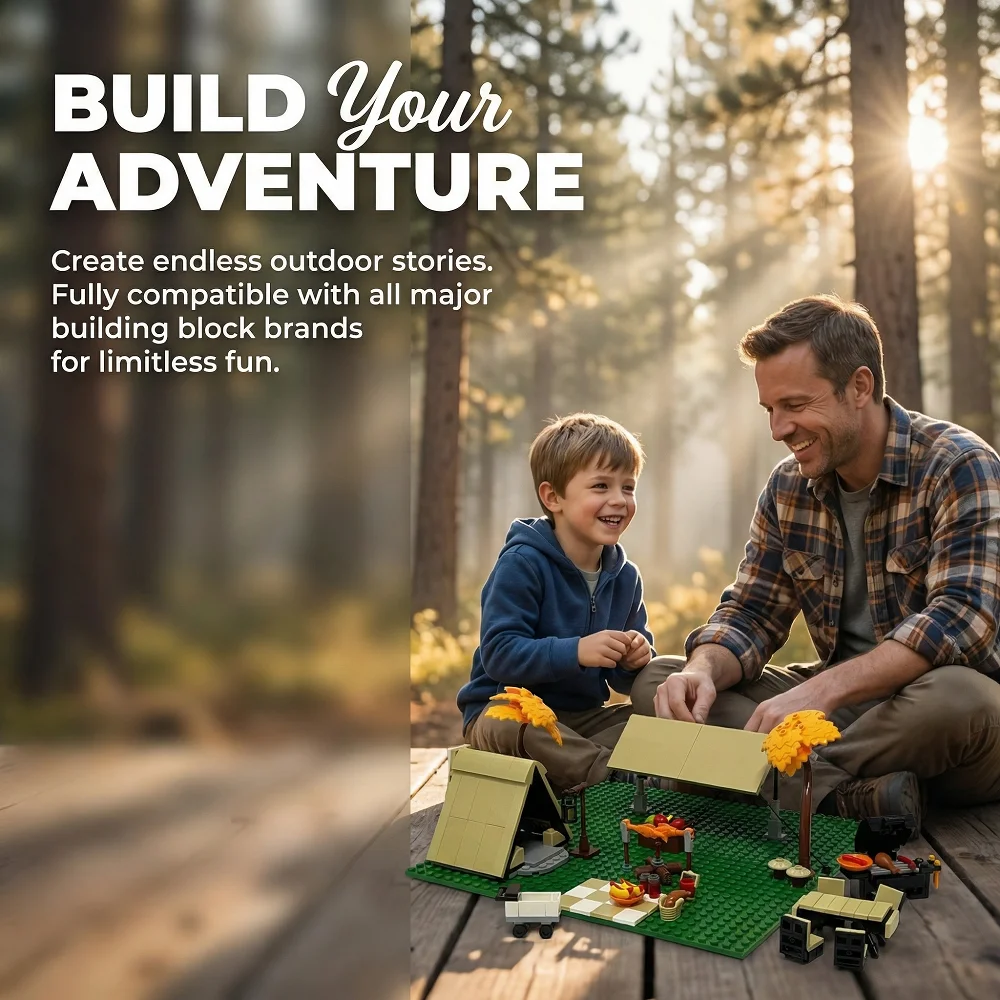 MOC Camping Picnicking Building Blocks Toys Camping Tent Canopy Table Grill Model Blocks DIY Bricks Toys for Children Gifts