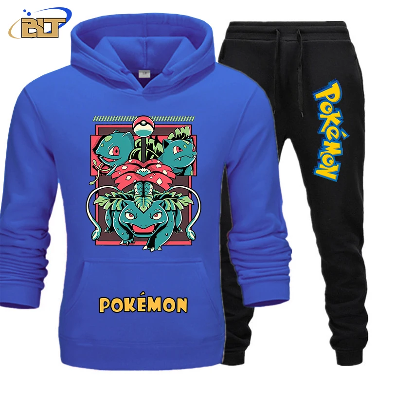 MINISO Pokemon Print Men's Hoodie Set Autumn and Winter Adult Sports Sweater Pants 2-piece Set