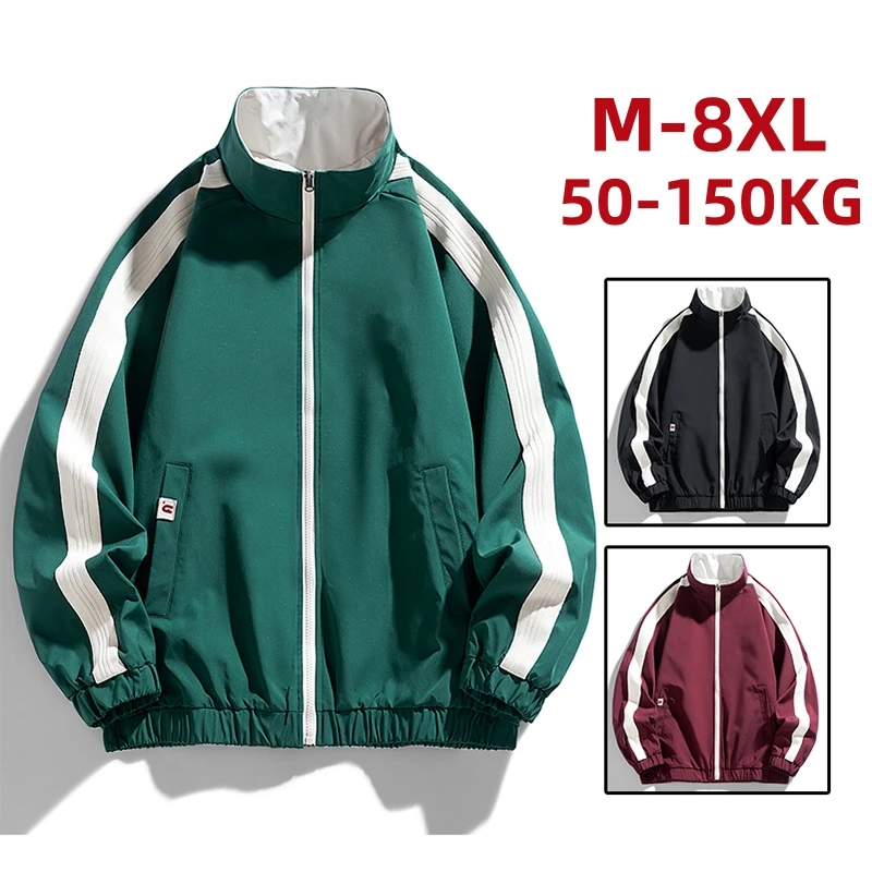 

Men Jacket Reversible Dressing Trench Plus Size 8xl Windbreaker Oversize Autumn Casual Male Loose Stand Collar Motorcycle Coats