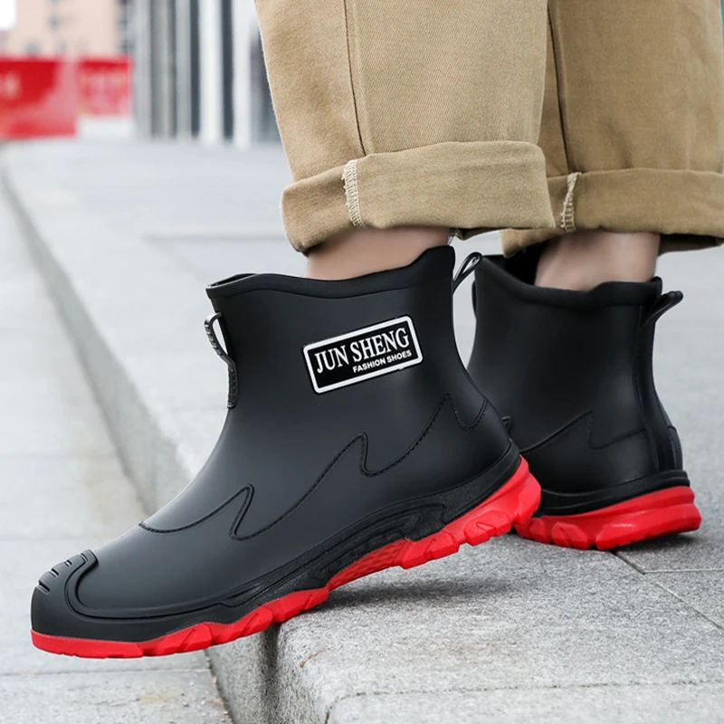 Waterproof Cross-Border Men's Rain Shoes Fashion Short Socks Thickened Warm Rubber PVC Work Anti-Slip Fishing Kitchen Rain Boots