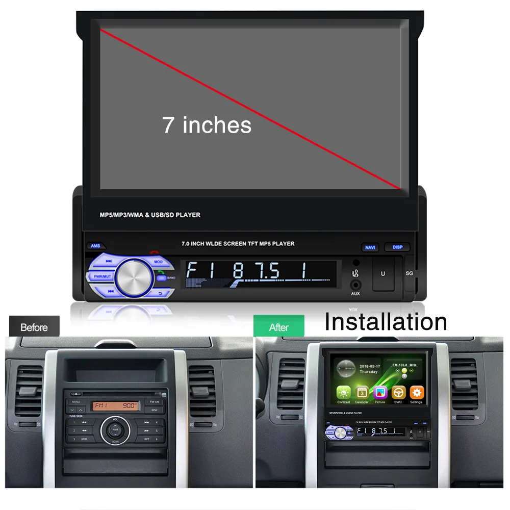 178mm*100mm 7 Inch Front Panel Car Radio Niversal Wince MP5 Audio Stereo With BT Mirror-Link Aux Head Unit