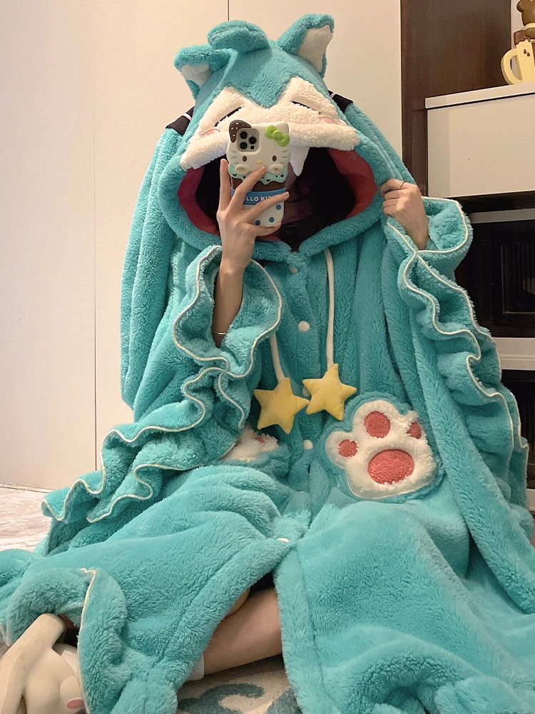 Hatsune Miku Winter Pajamas Thickened And Warm Anime Peripherals Cartoon Cute Pajamas Comfortable And Warm Kawaii Home Clothes