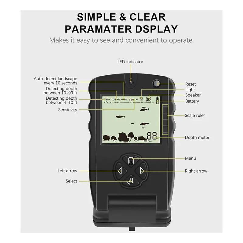 B29C-FF818 Portable Fish Finder With LCD Display Ice Fishing Sonar Sounders Alarm Transducer Fishfinder 0.7-100M Fishing Echo-So
