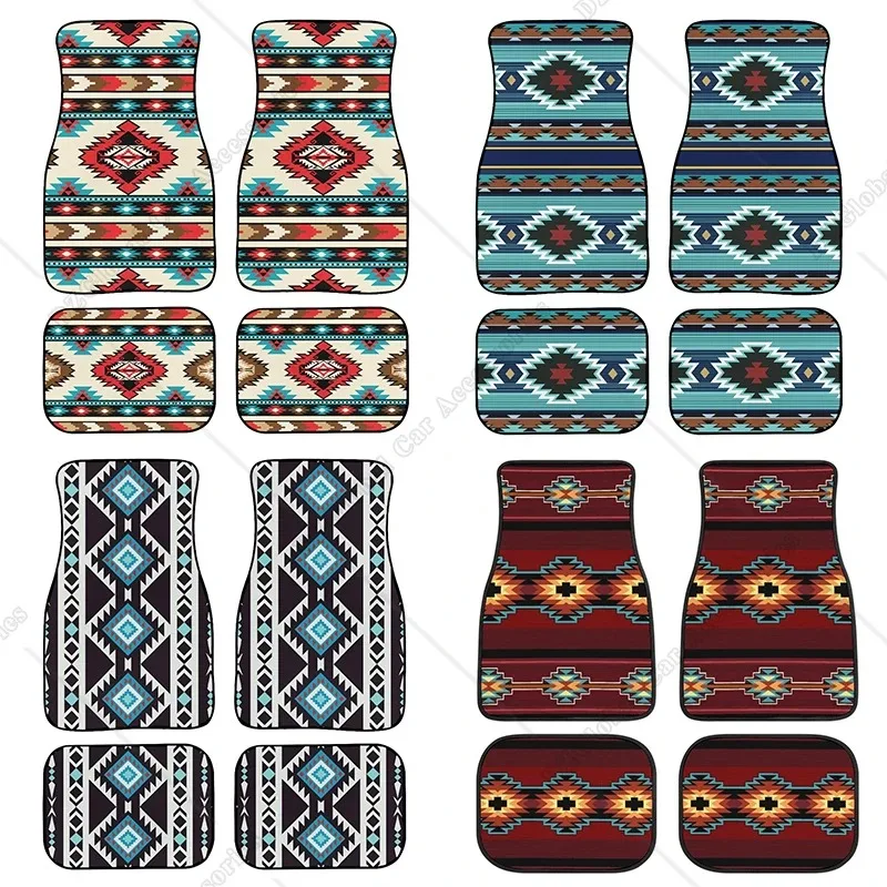 

Aztec Geometric Pattern Car Floor Mats Universal Southwest Native American Ethnic Tribal Stripe Red Floor Mats for Car Foot Mats