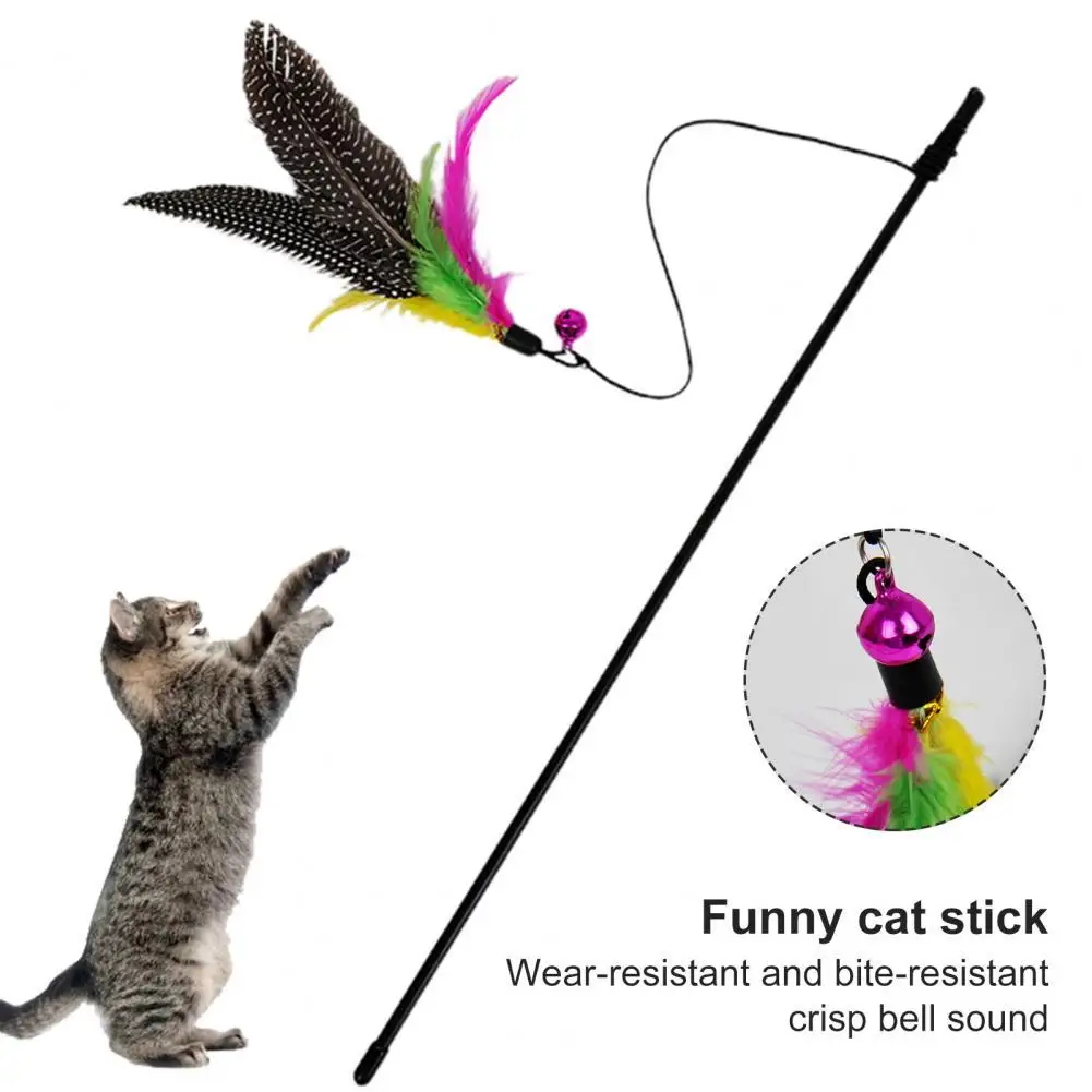 Mini Cat Wand Eye-Catching Relief Pressure Cat Stick Toy Black Kitten Teaser Interactive Bell Feather Rod Cat Toy for Home