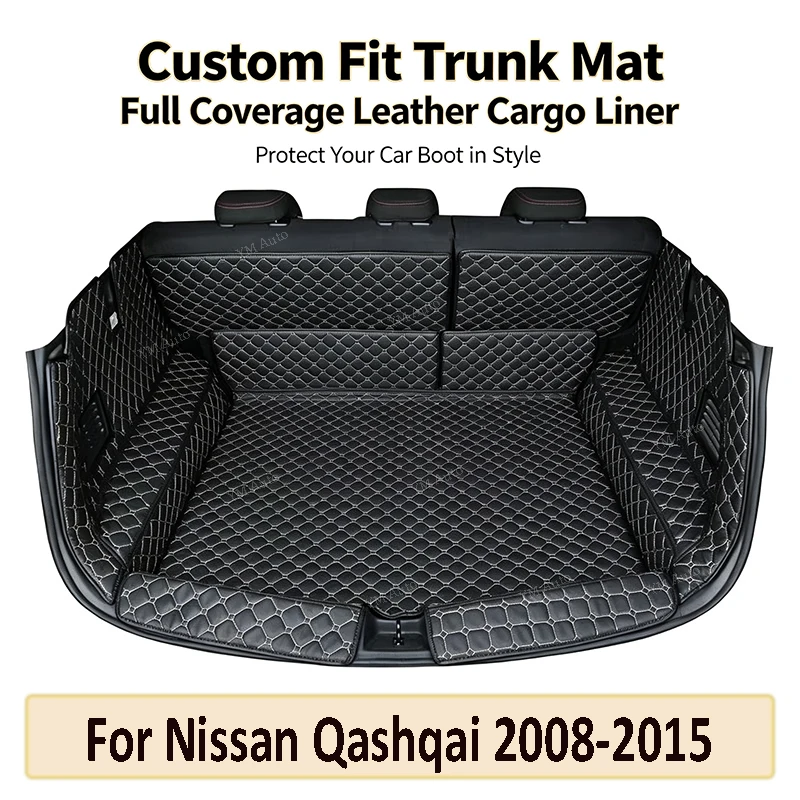 For Nissan Qashqai 2008-2015 Full Coverage Car Trunk Mat Leather Cargo Liner Boot Floor Protector Auto Interior Accessories