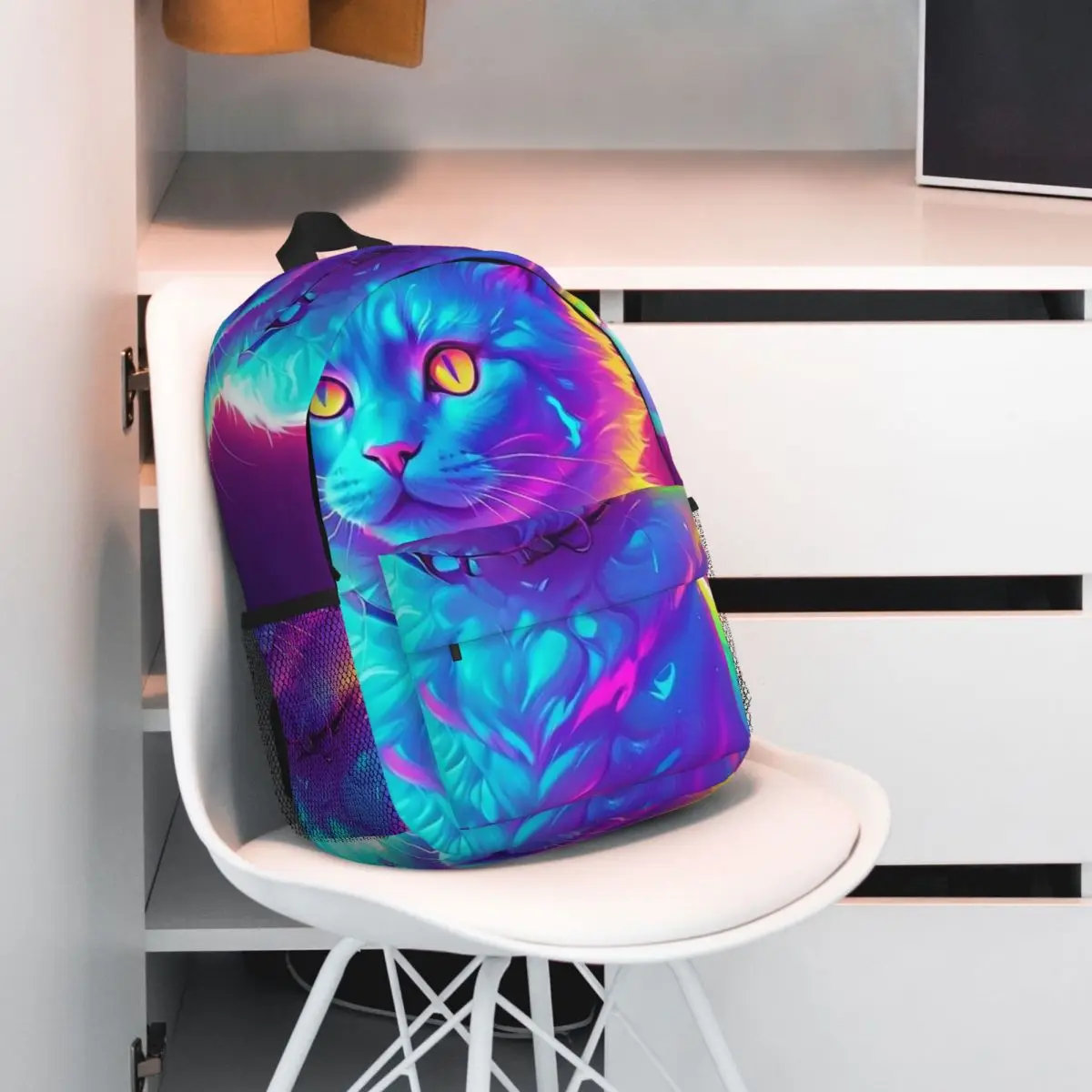 Vibrant Rainbow Cat Realistic Art Backpack Student BookBag Children School Bag Computer Shoulder Bags for Boys Girls