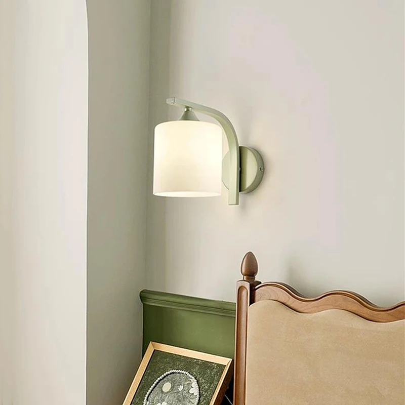 Modern Creative Flower Indoor Home Decoration Living Room Wall Lamp French Green Wrought Iron Bedroom Bedside Table Led Lights