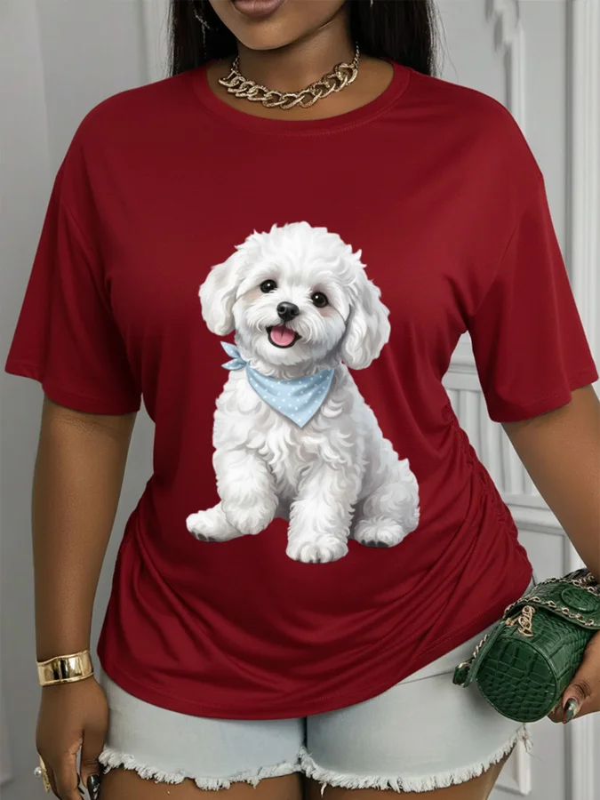 Cute Maltese Bichon Frise T Shirt Women Plus Size Dog Mom Gift Puppy Graphic Tees Pet Lover Casual Tops