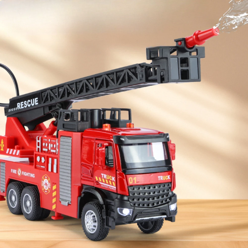 1/32 Fire Truck Car Model Toys Simulation Metal Fire Engine Vehicle Models With Water Spray Sound Light Doors Opened Gifts Boys