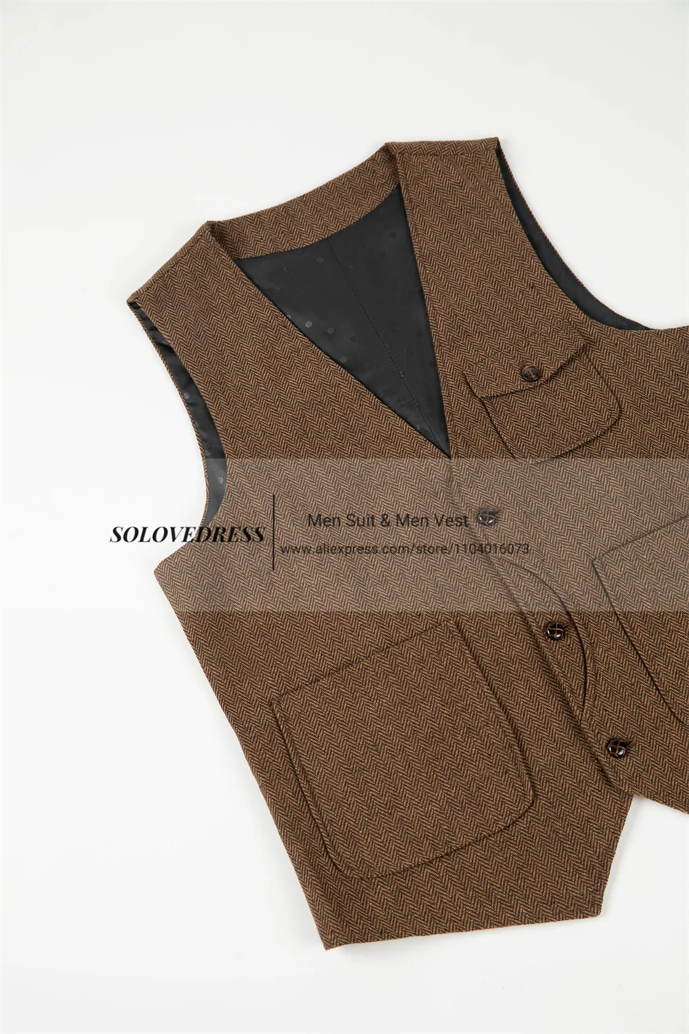 2024 Men\'s Formal Business Suit Vests Wool Slim Fit Single Breasted Herringbone Tweed Western Waistcoat For Wedding