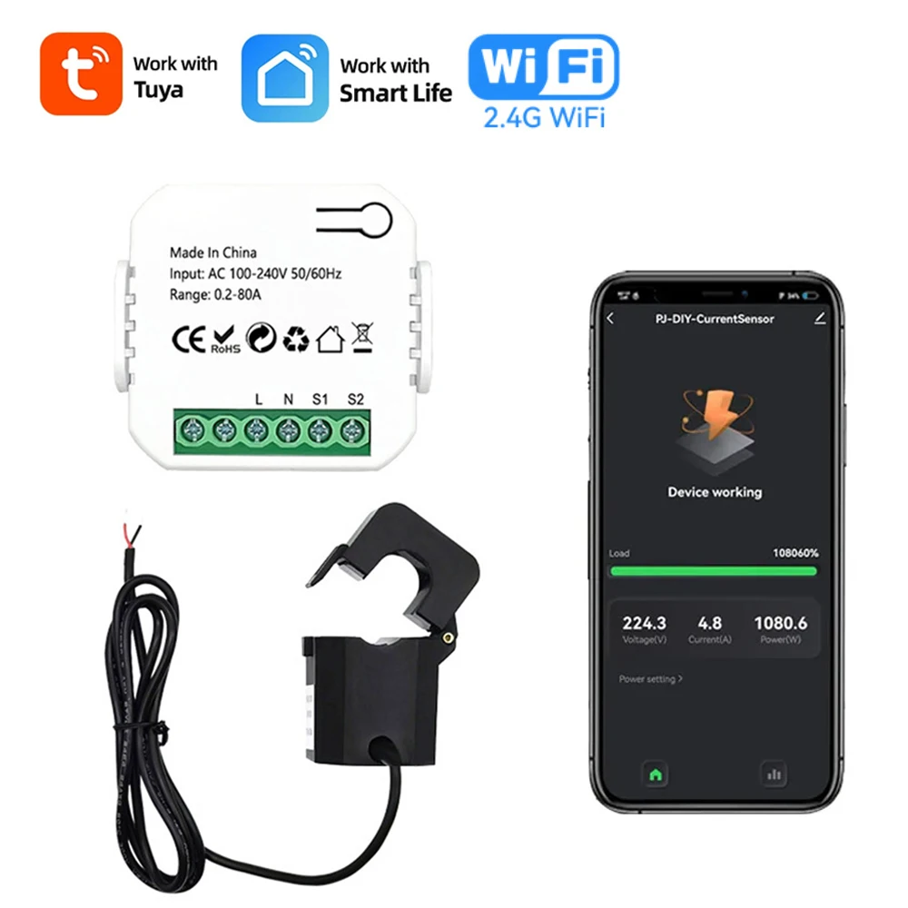 

Tuya WiFi Digital Energy Meter AC 110V 240V 80A with Current Transformer Clamp Electricity Meter Smart Life APP Monitor Power