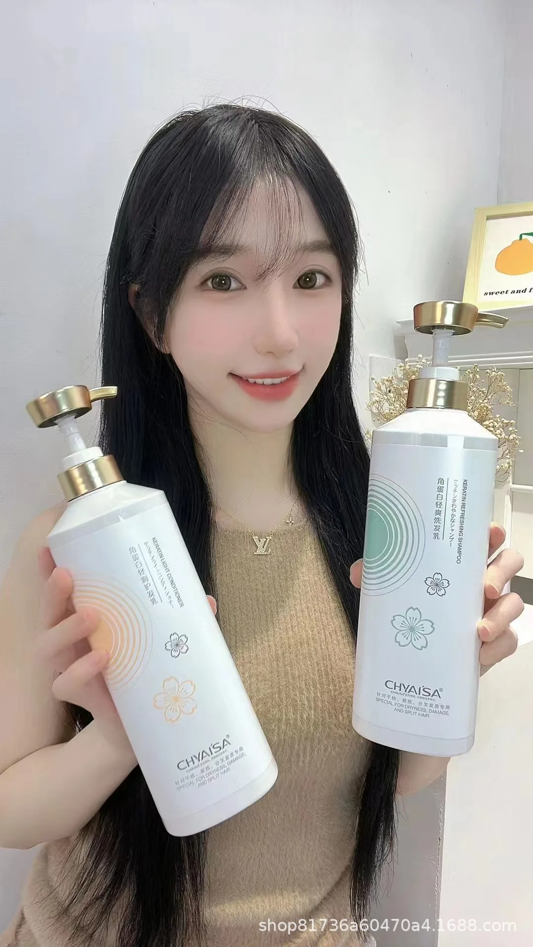 CHYAISA Keratin Shampoo And Conditioner Set Moisturizing Fluffy Anti Dandruff Oil Control Repair Damaged Hair Smooth Silky Hair