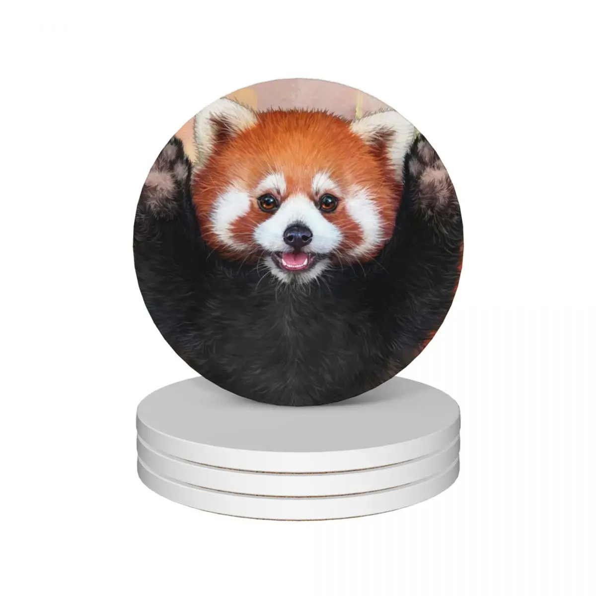 

Red Panda Painting Ceramic Coasters (Set of 4) holder mug mat animal table decoration and accessories Coasters