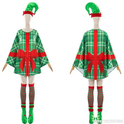 

Christmas Elf Cloak New Year Outfit Funny Green Gift Cosplay Costume Xmas Santa Claus Suit Elf Gown Carnival Party Clothing