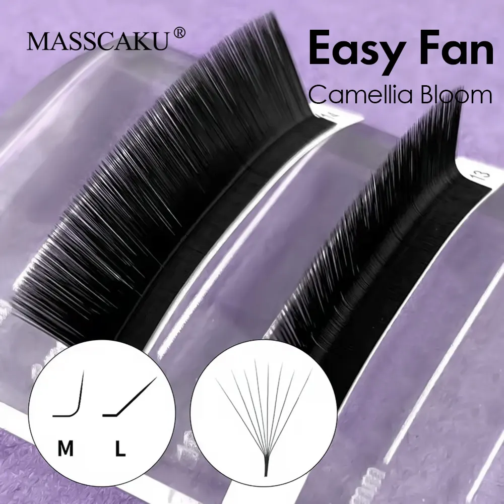 MASSCAKU Easy Fanning Bloom Eyelashes Austomatic Flowering Volume Faux Mink Individual Lashes Thick Natural Eyelash Extension