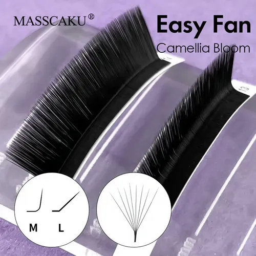 Imagen 2 del producto MASSCAKU-pestañas Easy Fanning Bloom, volumen de floración automática, pestañas individuales de visón sintético, extensión de pestañas naturales gruesas