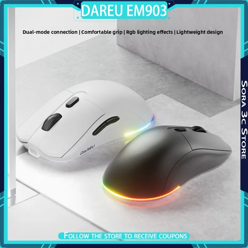 Dareu EM903 Wireless Mouse Lightweight Ergonomics Long Battery Life RGB Gaming Mouse  Computer Accessories