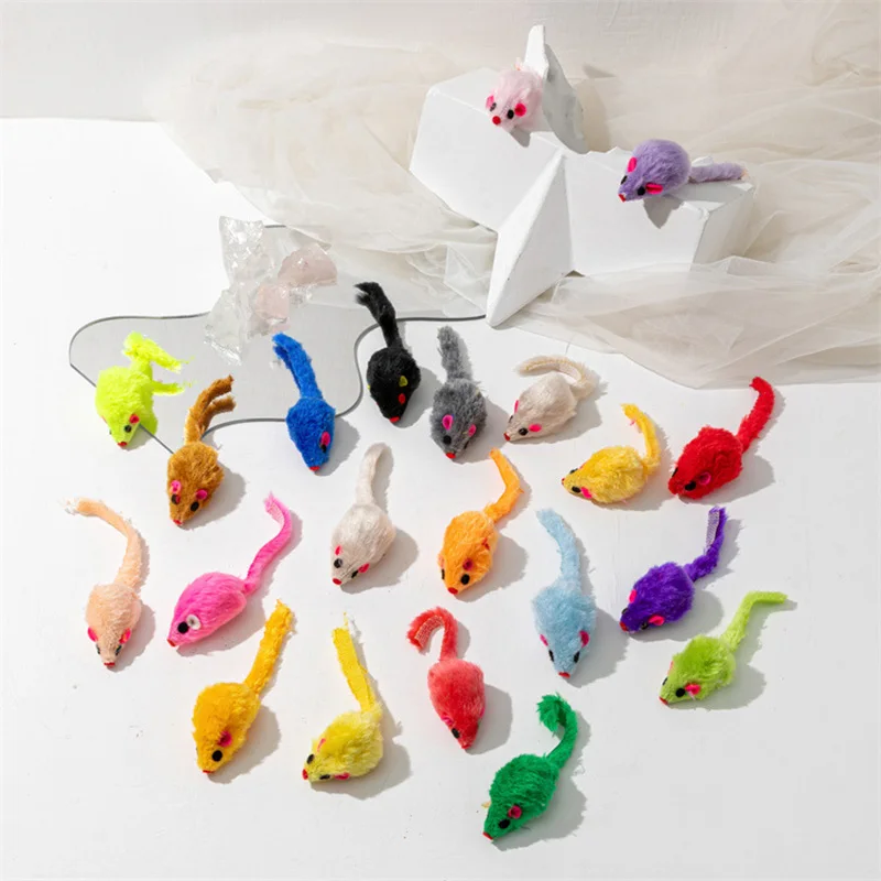 Pet Cat Toys Rabbit Fur False Mouse  Feather Rainbow Mouse Toy  Funny Playing Toys For Kitten