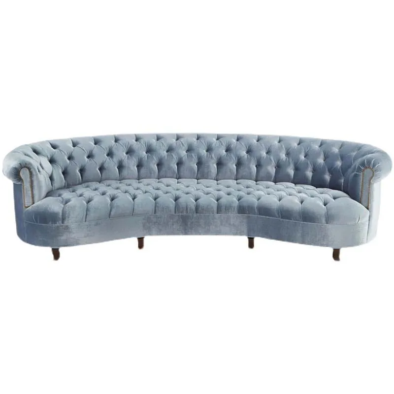 xx-Europäisches Design Wohnzimmer Villa Gebogene Sofas Innenmöbel Samt-Stoff Holzrahmen Sofa-Set