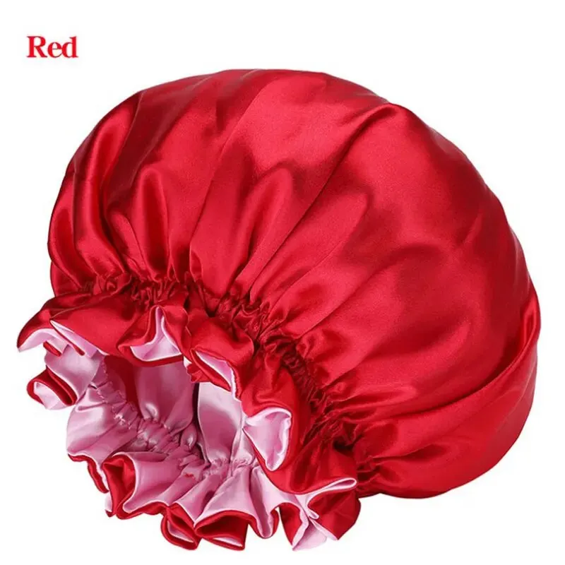 【Hot sales】New Extra Large Double-Layer Satin Nightcap Women European and American Special Large round Cap Chemotherapy Cap