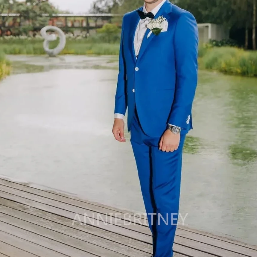 

Blue Formal Wedding Elegant Men Suits Groom Tuxedo Prom Slim Fit Blazers Hombre High Quality Custom 2 Piece Set Costume Homme