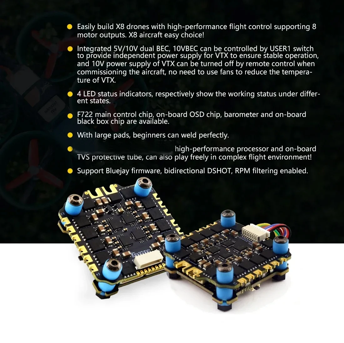 SoloGood F722 Stack ICM42688P F722 Flugcontroller Besser als F405 BLS60A 4in1 ESC 30.5X30.5mm 2-6S für FPV-Drohnen – Detail 10