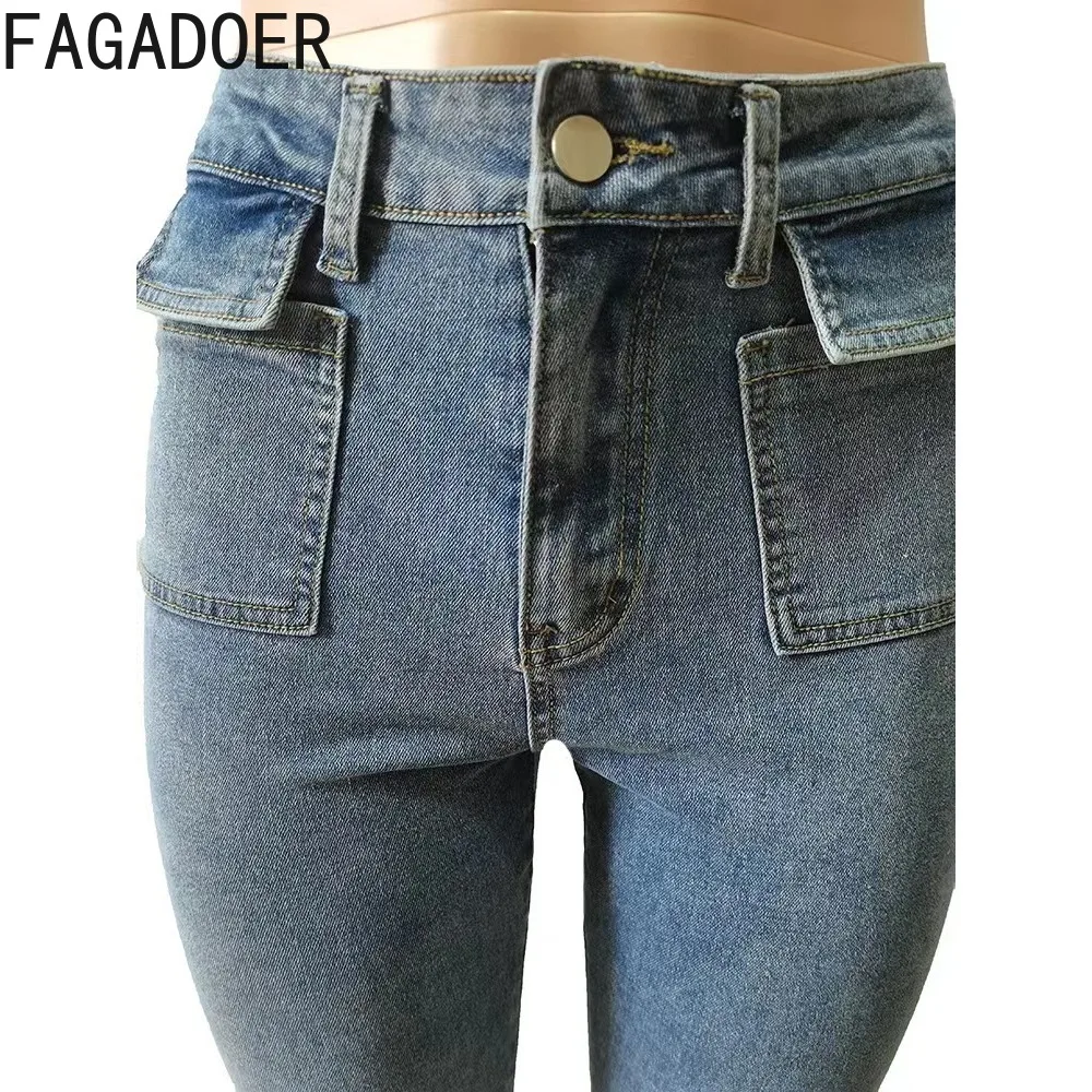 Imagem -05 - Fanadoer-calças Jeans com Pérolas Ocas para Mulheres Calças Skinny Cintura Alta Botão Bolso Casual Estilo Cowboy Combinando