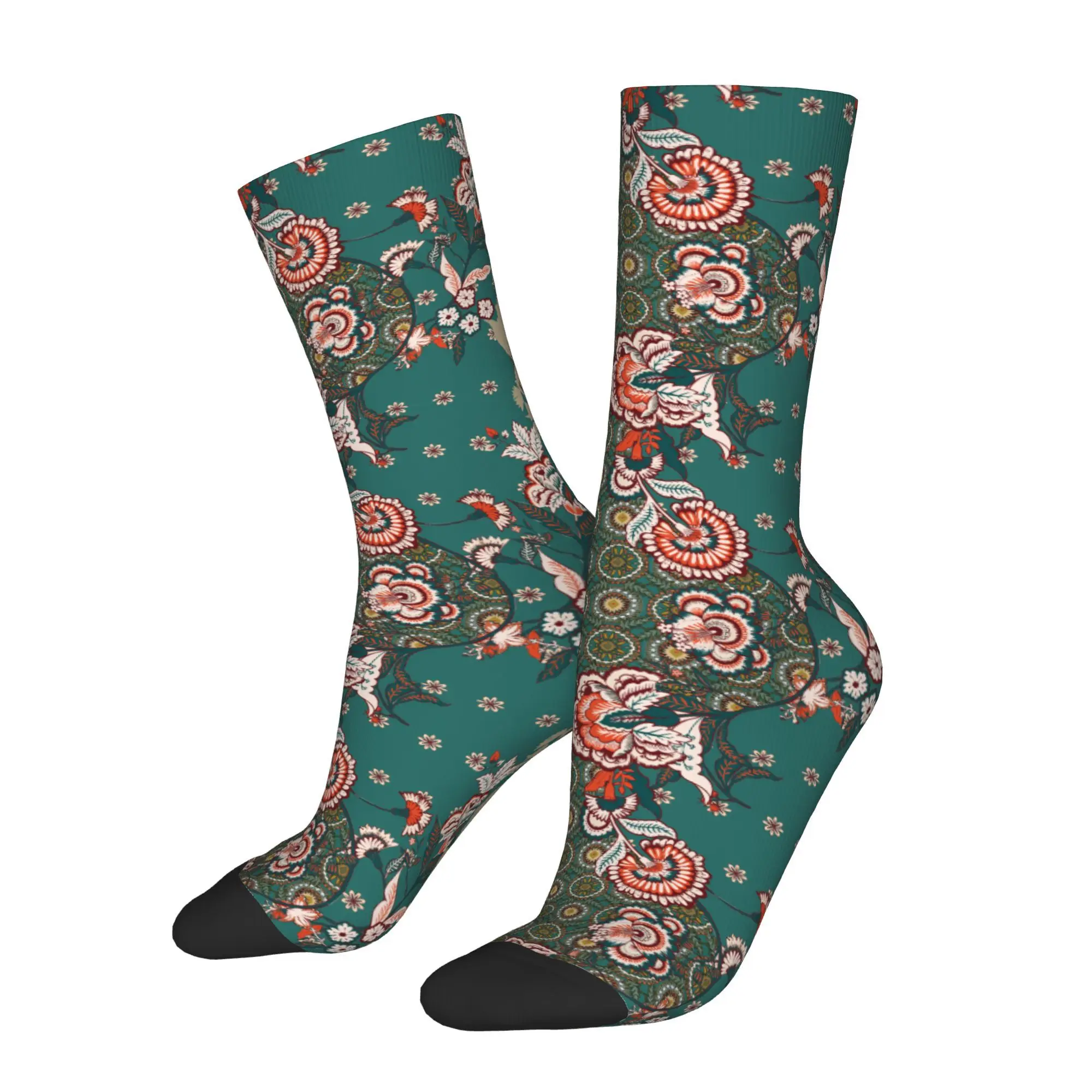 1pc Patchwork Floral Pattern with Paisley  Printed Men's Socks Novelty Hip Hop Harajuku Pattern Crew Sock Casual Gift