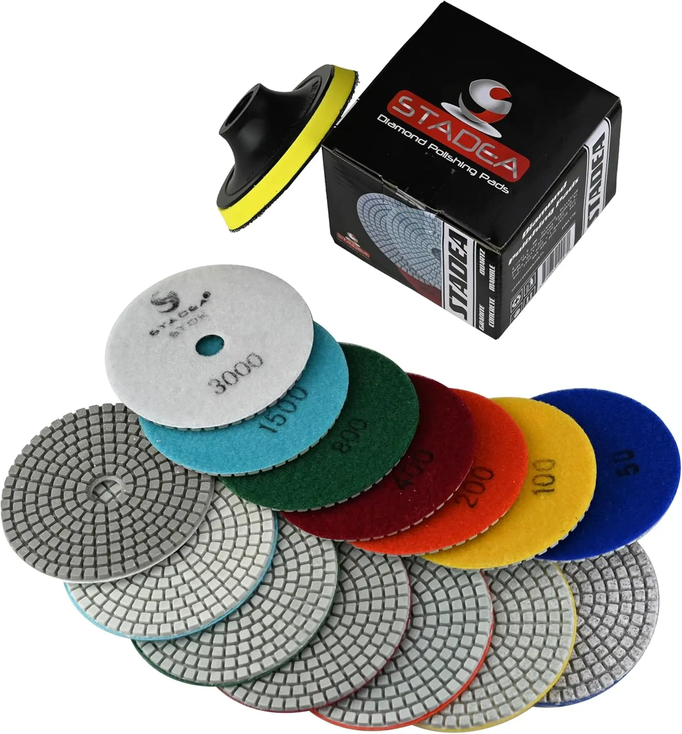 

Diamond Polishing Pads for Angle Grinder, 4 Inch Wet/Dry 8 Piece Set for Granite Concrete Marble Stone