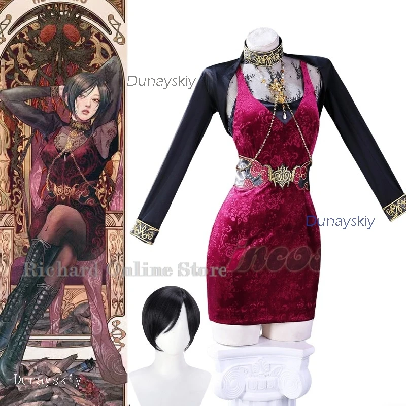 

Костюм для взрослых Disfraz Resident 30th с вышивкой Ада Вонг Зло, платье для косплея, женские сексуальные костюмы на Хэллоуин