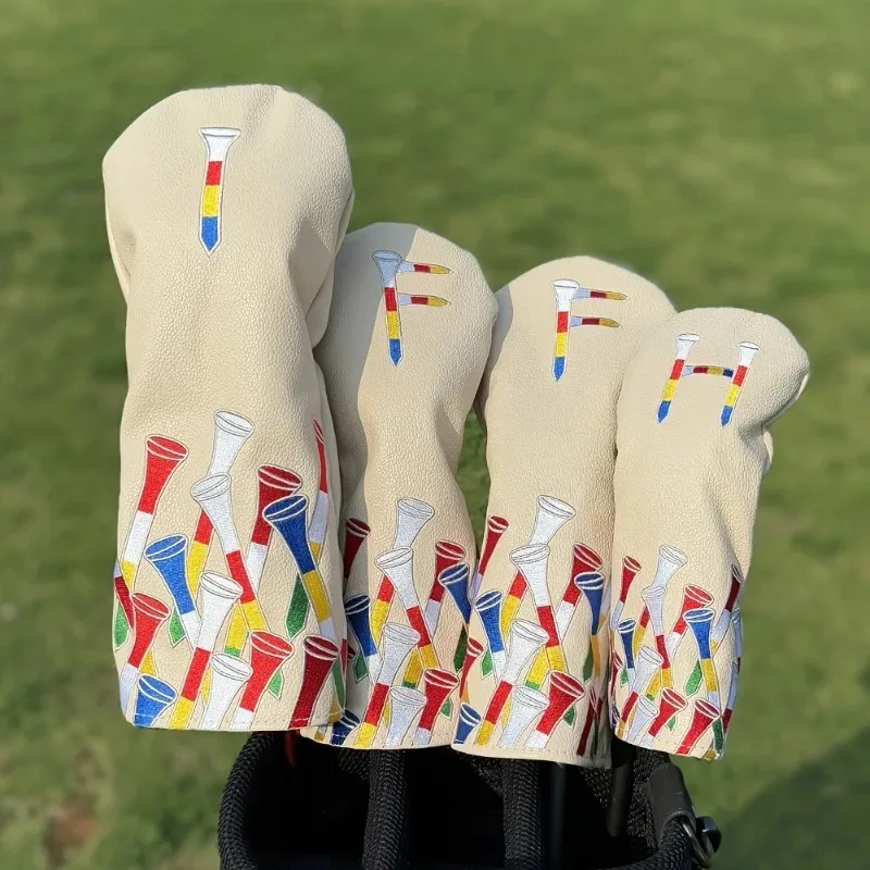 غطاء رأس نادي الجولف باللون البيج المتين مع خطوط ملونة ولمسات حمراء - تصميم مقاوم للخدش والغبار #1