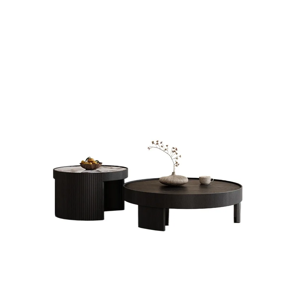 

Round luxury stone coffee table, small apartment coffee table, living room high-end and atmospheric coffee table combination
