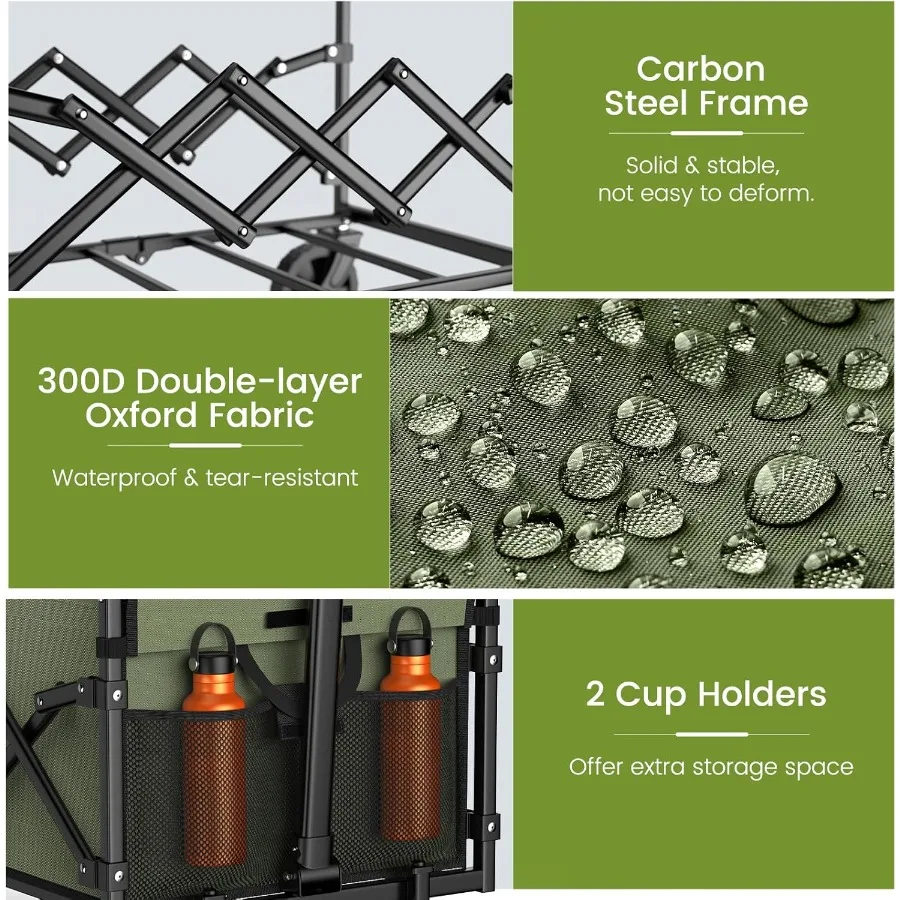 Collapsible Wagon with Wheels for Grocery Shopping Sports Garden and Camping 220 lbs Capacity Foldable Utility Cart with Flexib