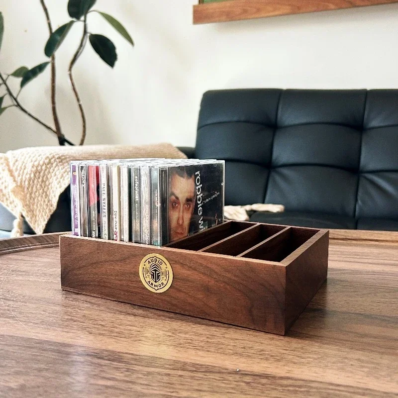 Black Walnut CD Storage Rack Vinyl Record Display Holder with Dividers Game Disc Organizer Shelf for Office Media Storage Stand