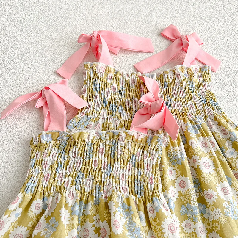 2024 Sister Baby Girl Clothes Girls Dress Summer New Baby Girls Summer Suspender Dresses Sleeveless Sister Flower Princess Dress