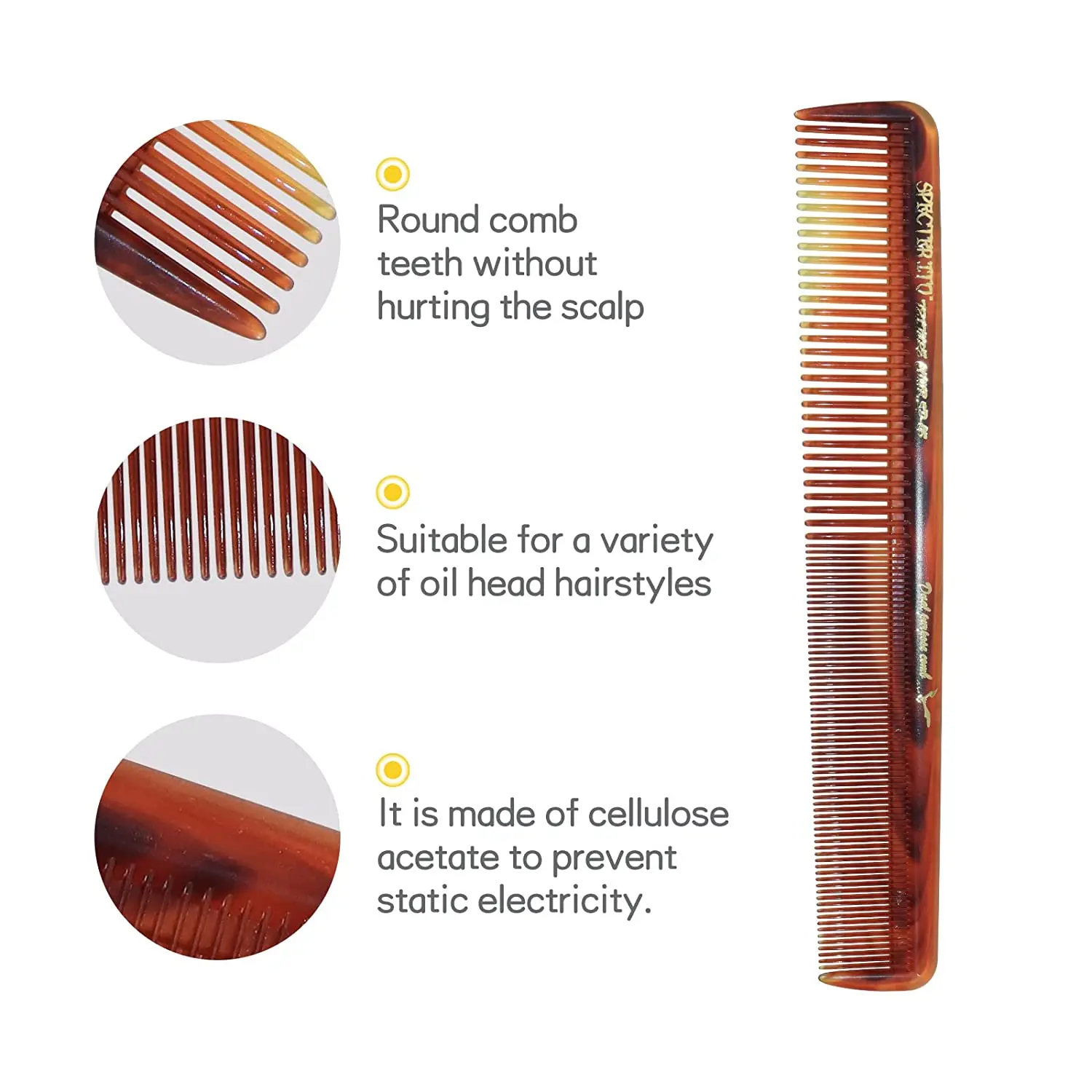 3pcs Pocket Fine Plastic Hair Combs for Women and Men, Fine/Wide Tooth Comb For Grooming Styling Hair Comb (white,black,Amber)