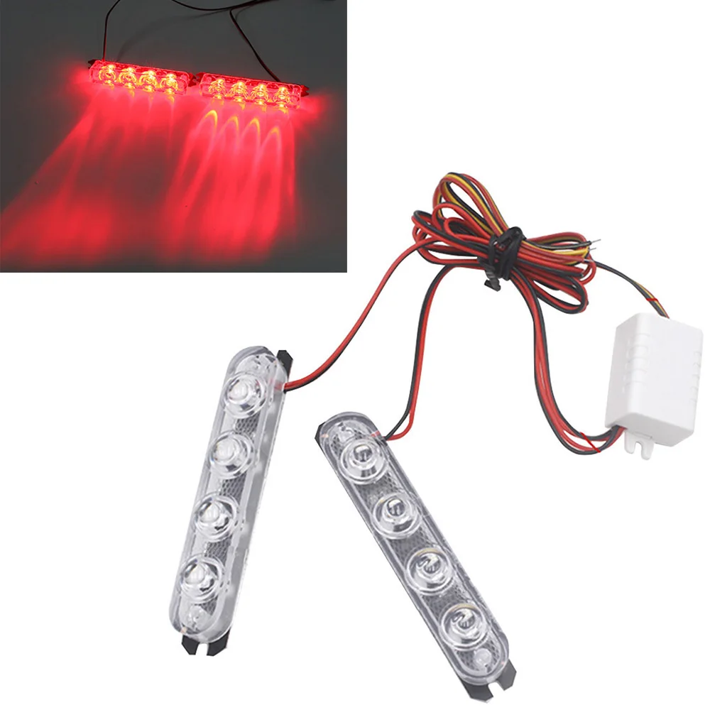 Barre LED Stroboscopique Voiture 12-30V 6 LED Blanc-Ambre - Pack 4 Balises Clignotantes 16 Modes Sécurité