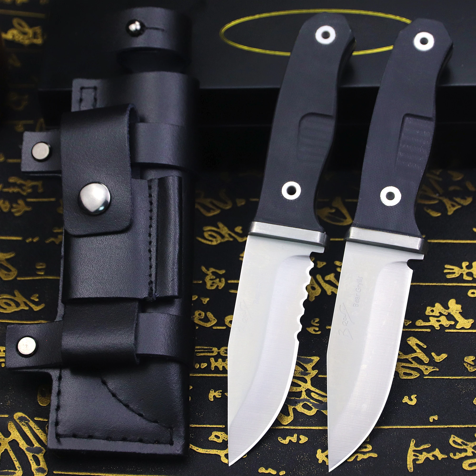 USA B- Outdoor Survival Knife + Knife sheath, Jungle Adventure Hunting knife, hiking, traveling, fishing, camping EDC knife