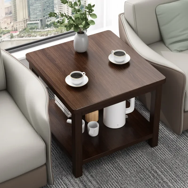 Small Square Coffee Table Double Layer Side Table for Sofa Middle Simple Office Business Reception Tea Table
