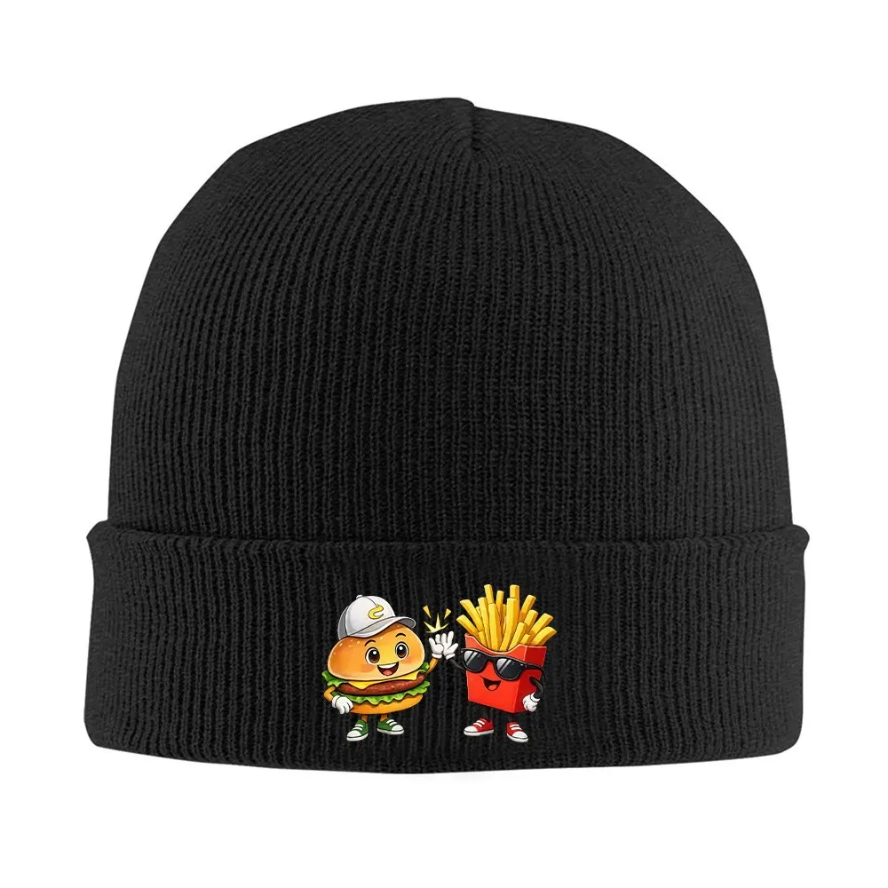 Burger and Fries High Five Knitted Beanie Hat Soft Thermal Winter Skull Cap for Outdoor