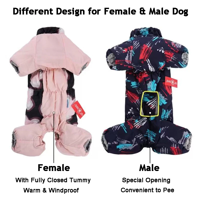 Dog Clothes Winter Waterproof Small Dog Overalls Reflective Pet Jumpsuit Russian Style Male/Female Dog Coat Snowsuit Thick Warm