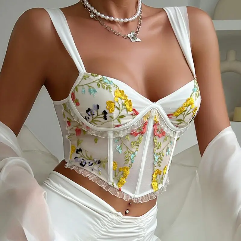 

Women's Sexy embroidery Lace Corset Fish Bone Chest Flower Embroidered Bra Women Strapless Lace Top Wrapped Chest w1028