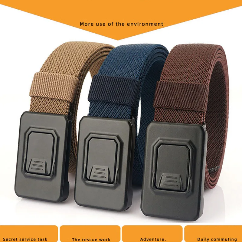 New Tactical Aluminum Alloy Casual Buckle Belt Fashionable Commuter Men's And Women's Military Hunting Woven Elastic Belt Black