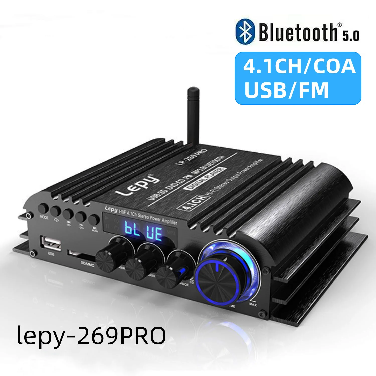 

269PRO 4.1 Channel Amplifier Bluetooth 5.0 Coaxial In USB SD FM Function Subwoofer Output Home Theater Amplificador COA USB