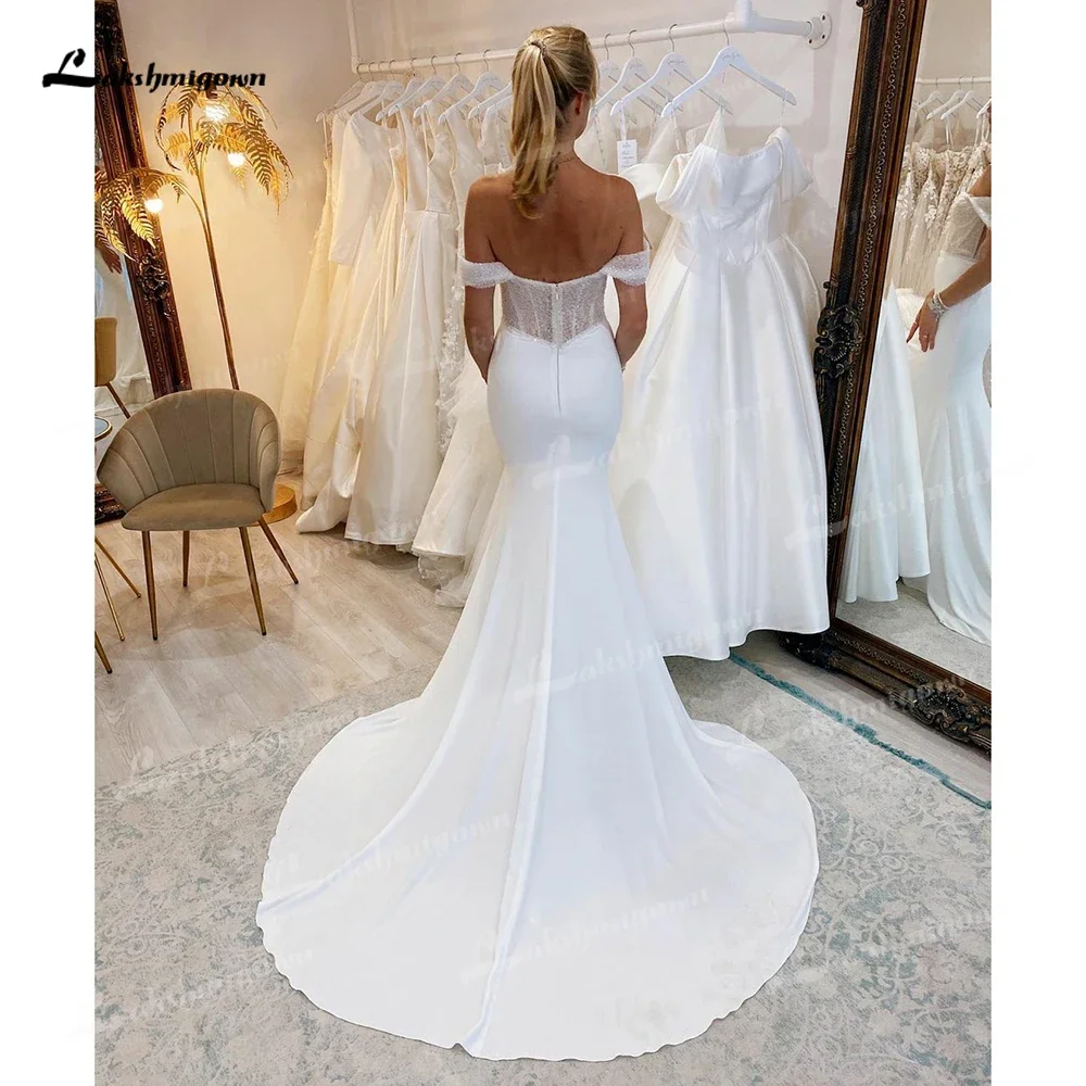 Lakshmigown Mermaid Wedding Dresses Elastic Satin Sparkly Off Shoulder Bridal Gowns Backless Shiny 2025 Bride Dress