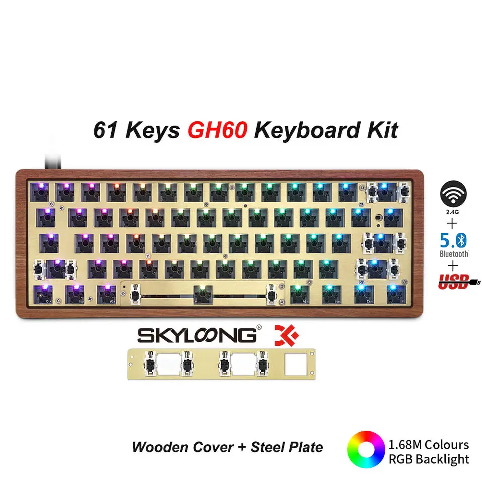 Popular Customized RGB Hot Swap Keyboard Kit 61 keys Wooden Case Skyloong DIY Kit