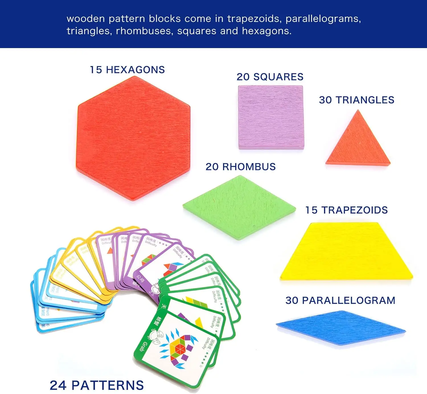 Houten patroonspeelgoed voor kinderen |   Kleurrijke en leuke vormige leerblokken |   Educatieve puzzelset voor kinderen vanaf 3 jaar